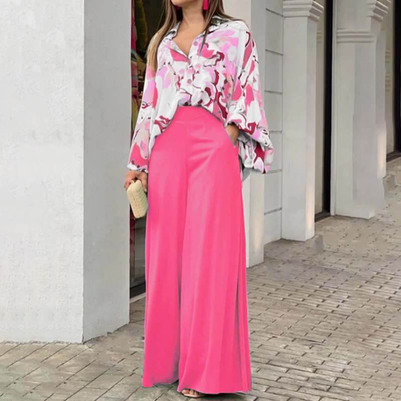 Women's Printed Shirt Wide Leg Pants Fashion Casual Set - Image 10