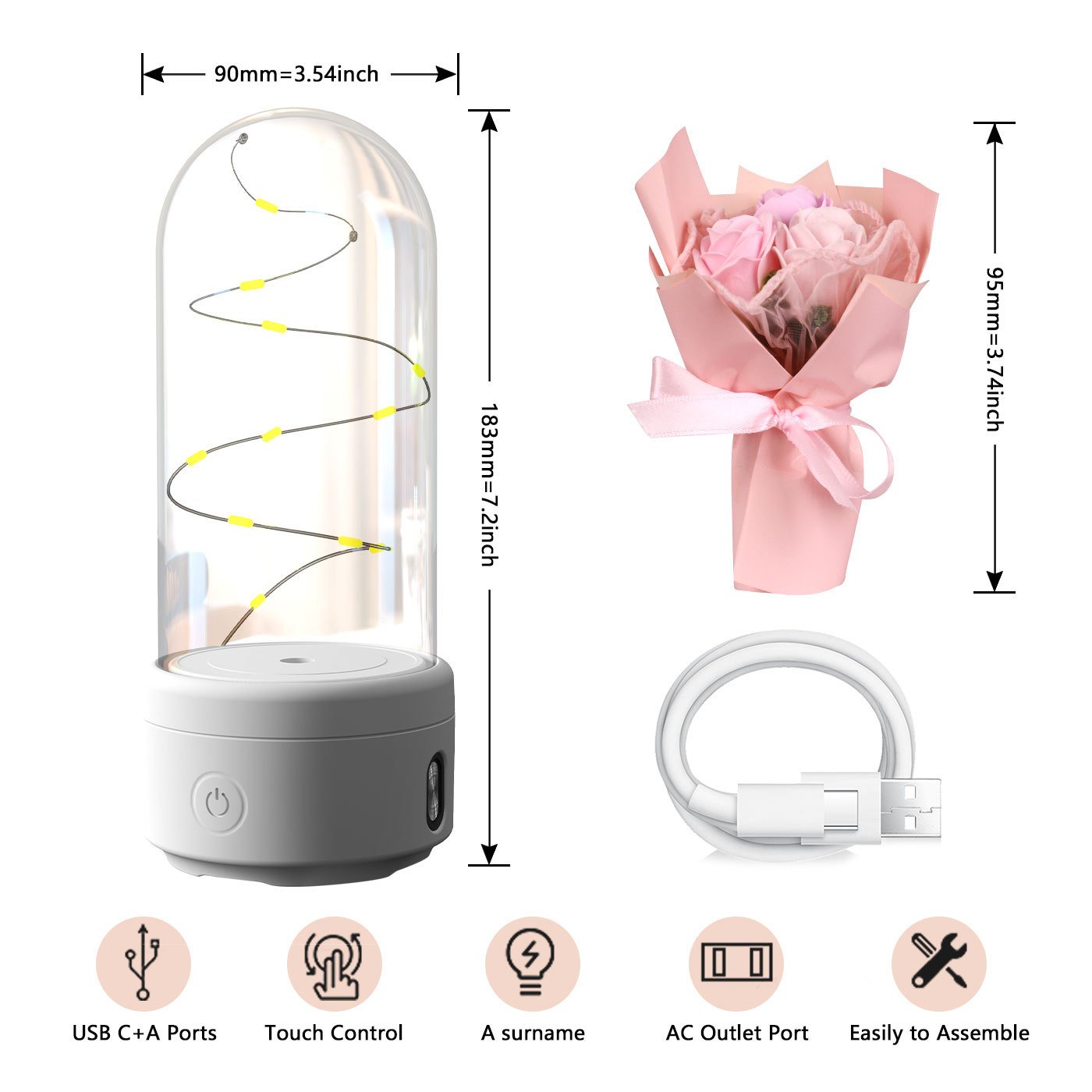 Creative 2 In 1 Bouquet LED Light And Bluetooth-compatible Speaker Mother's Day Gift Rose Luminous Night Light Ornament In Glass Cover - Image 9