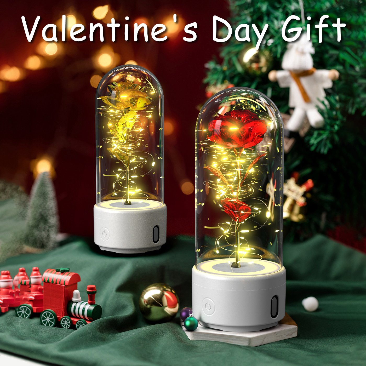 Creative 2 In 1 Rose Flowers LED Light And Bluetooth-compatible Speaker Valentine's Day Gift Rose Luminous Night Light Ornament In Glass Cover - Image 3