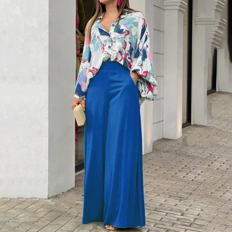 Women's Printed Shirt Wide Leg Pants Fashion Casual Set - Image 3