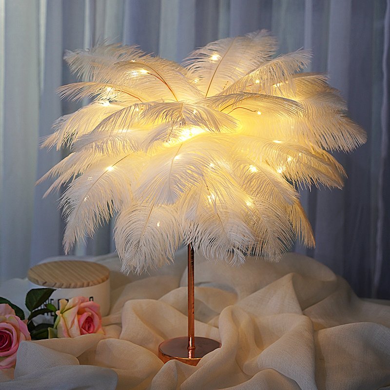 Feather Lamp Nordic Desk Lamp European-Style Bedroom Bedside Feather Table Lamp Night Light Table Lamp Decoration Modern - Image 4