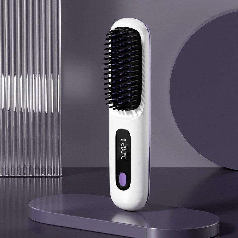 2 In 1 Straight Hair Comb Wireless Hair Straightener Brush Hair Fast Heating Portable Hot Curler USB Charging - Image 9