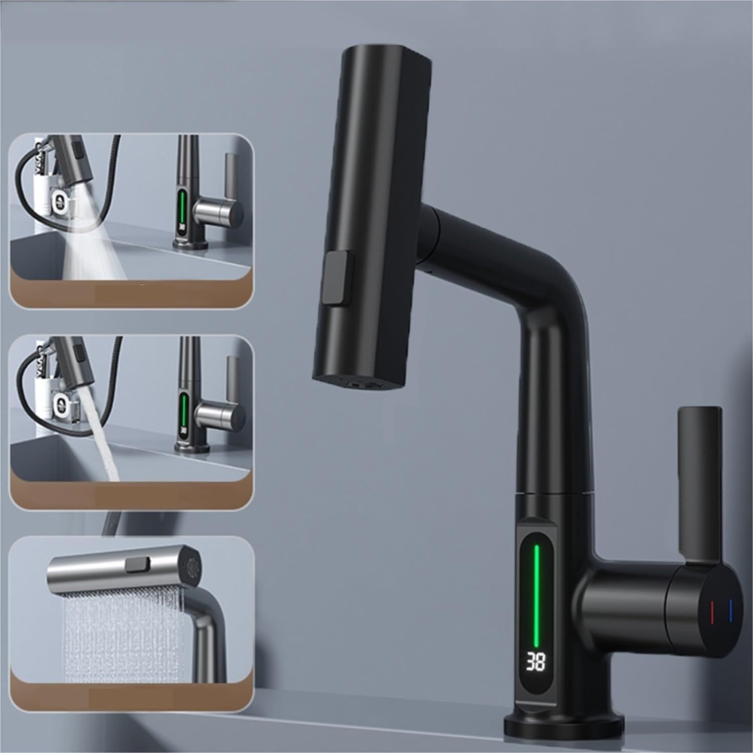 Intelligent Digital Display Faucet Pull-out Basin Faucet Temperature Digital Display Rotation - Image 2
